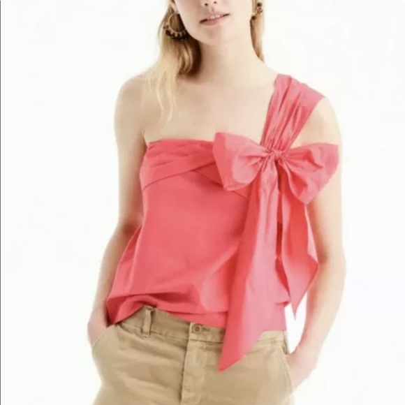 NWT J crew One-shoulder bow top wildflower pink 6 100% Cotton G7721 - Picture 2 of 10
